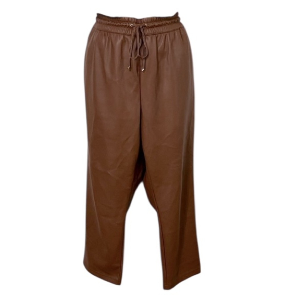 Marc New York Brown Faux Leather Woman’s High Waisted Drawstring Pants Sz L